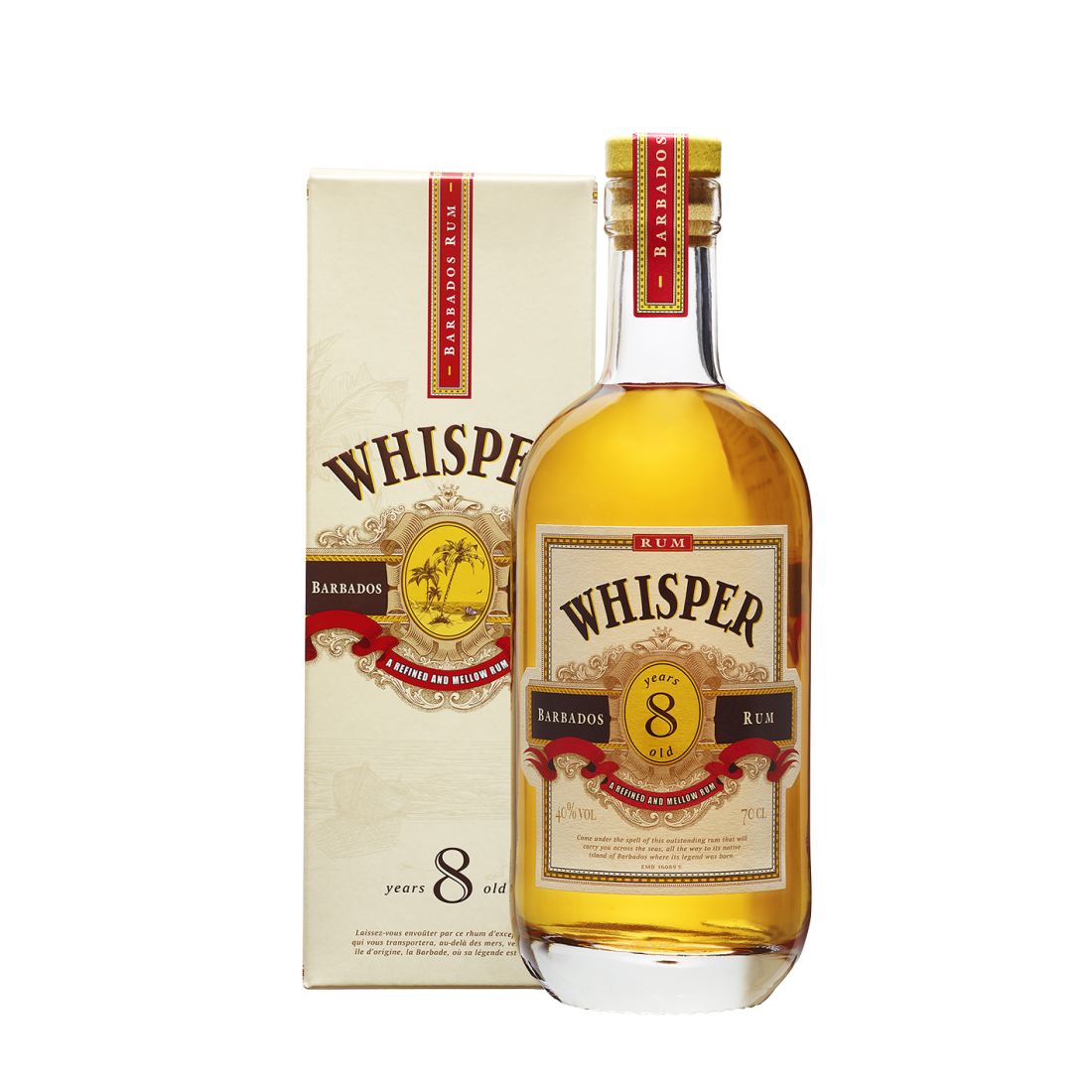 Rhum 8 ans d'âge sous étui WHISPER 40% - 70cl