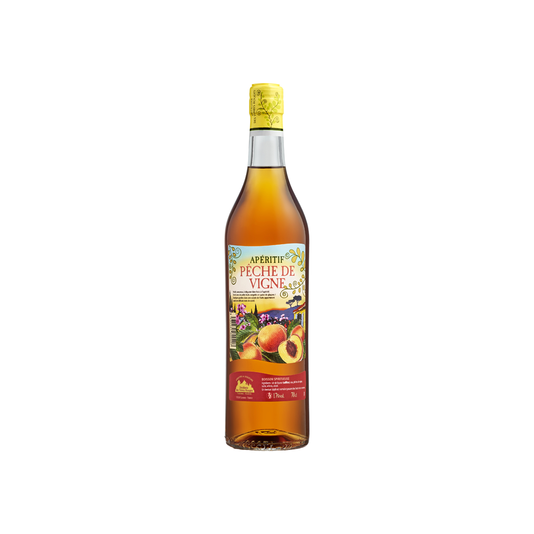 Apéritif Pêche de Vigne - Boisson Spiritueuse DISTILLERIE DES TERRES ROUGES 17% - 70cl